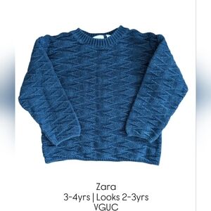 Zara Kids Unique Patterned Cozy Knit Blue Sweater 3 Yrs